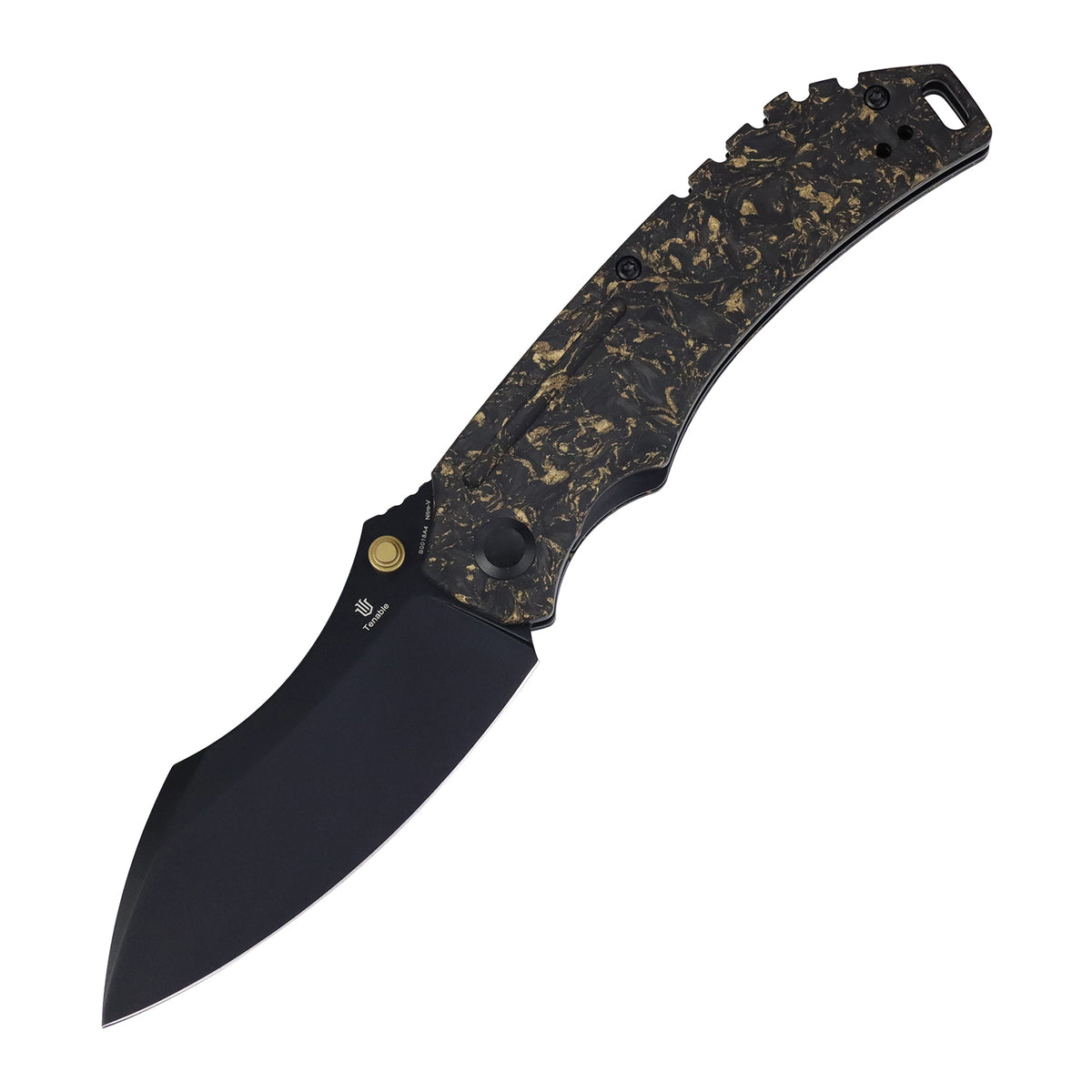 Tenable Pelican XL Folding knife | 3.5" Black TiCn Coated Nitro V Blade | Carbon Fiber with Copper Foil Handle | Kmaxrom Design Design - B0018A4