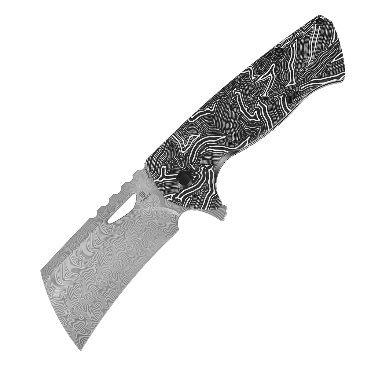 Tenable Leviathan Folding knife | 3.9" Water Ripple Damascus Blade | Black & White G-mascus Handle | Warhawk Knives Design - B1083A2