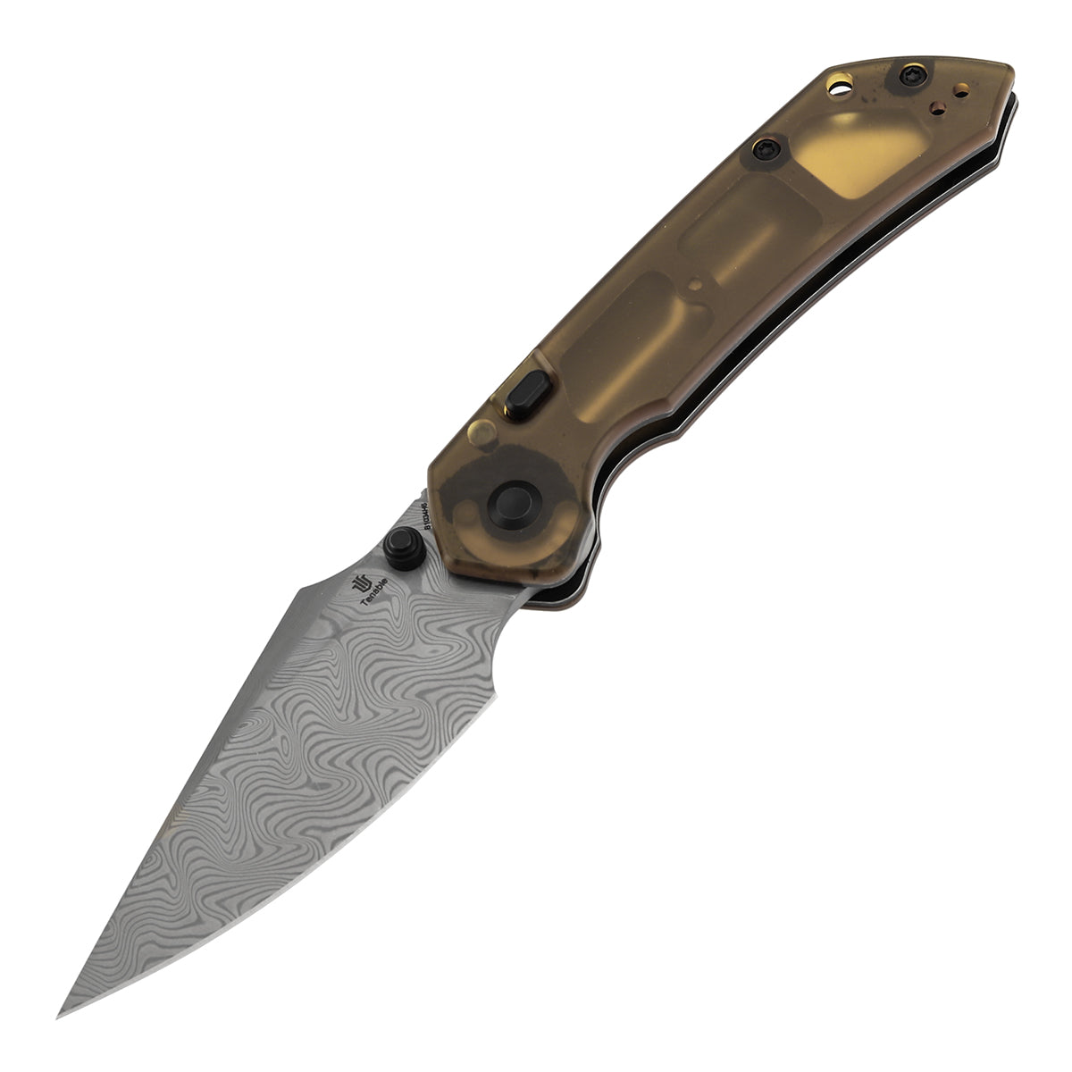 Available on TikTok -Tenable Fenrir Top Liner Lock Folding Knife| Amber PEI Handle | 3.4“ Damacus Blade | Sparrow Knife Design | B1034H6