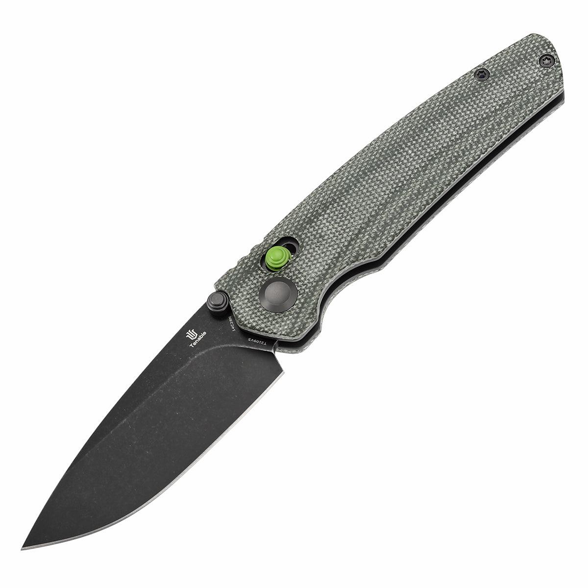 Tenable Raven Cross Bar Lock Folding Knife | 3.14" Blackwash 14C28N Blade | Green Micarta Handle | Black Bird Blades Design- T2109V5