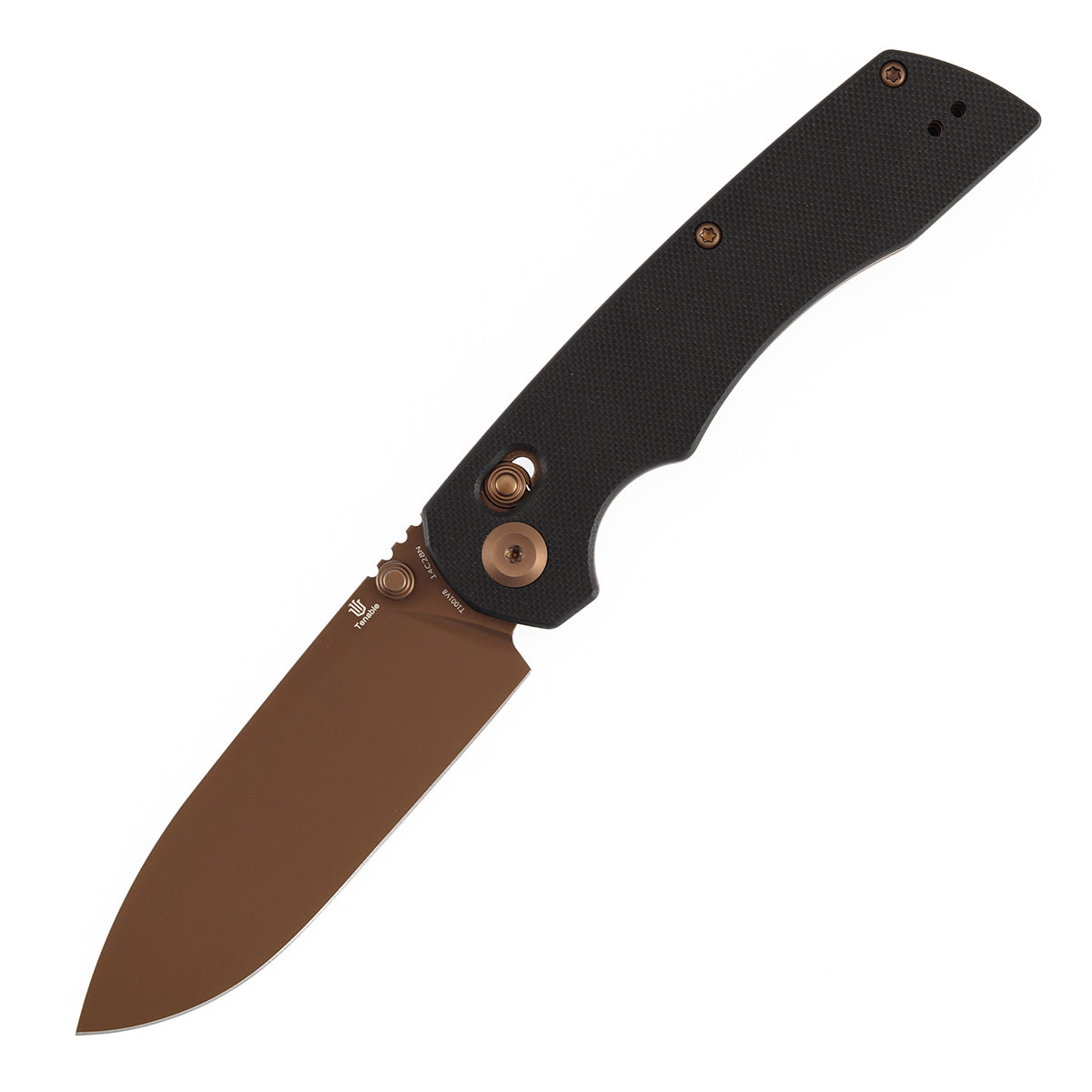 Tenable Kryo Cross Bar Lock | Black G10 Handle | 3.58‘’ Rose Gold Coated 14C28N Blade | Kim Ning Design-T1001V8