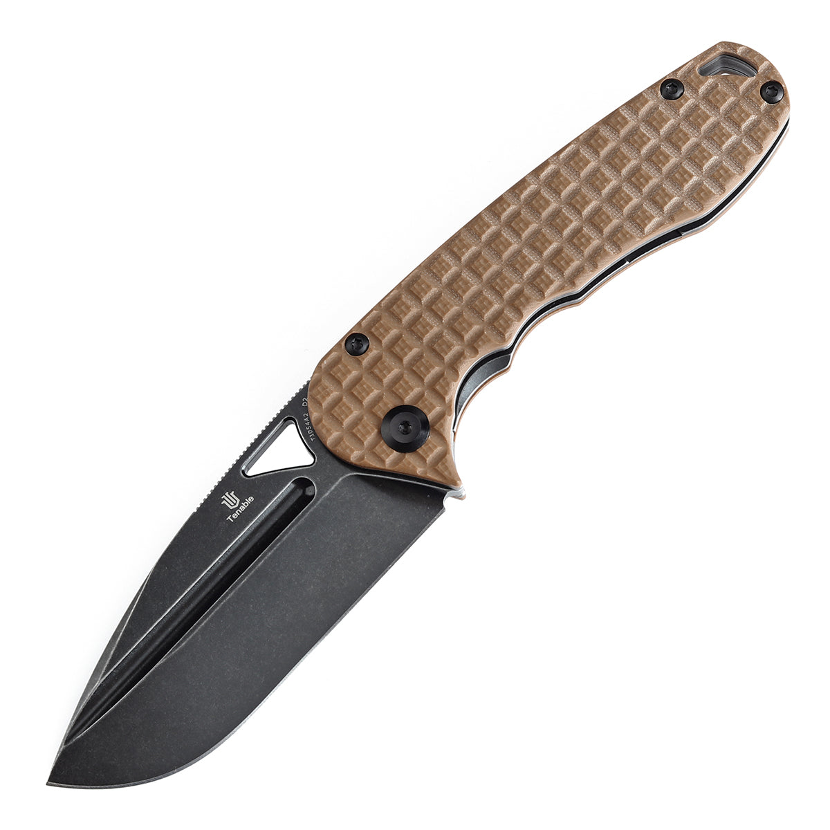 Pre-order: Ships on the Nov. 21st - Tenable Bömbur Folding Knife Brown G10 with Frag Pattern Handle (3.53'' Blackwash D2 Blade) Midgards Messer Design--T1054A2