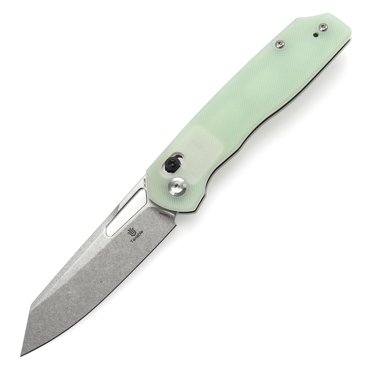 Tenable Shard Cross Bar Lock Jade G10 Handle (3.47'' Stonewashed 14C28N Blade) Kim Ning Design-T1006V6