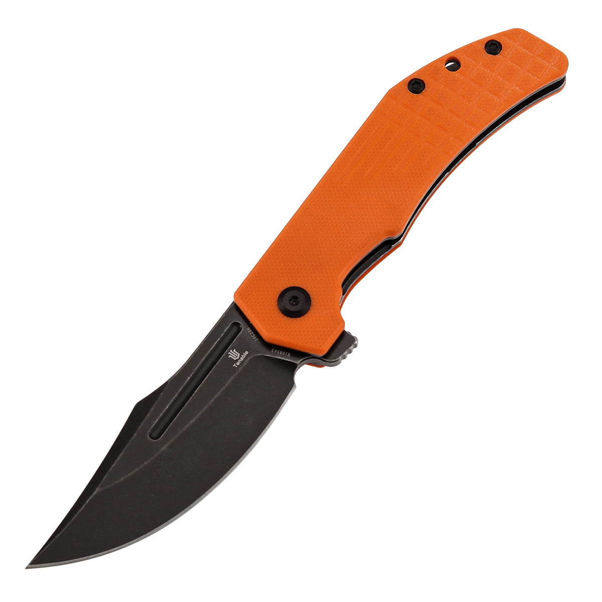 Tenable Orion Liner Lock | Orange G10 with Frag Pattern | 3.07" Blackwashed 14C28N | JB Stout Design | B1089A5