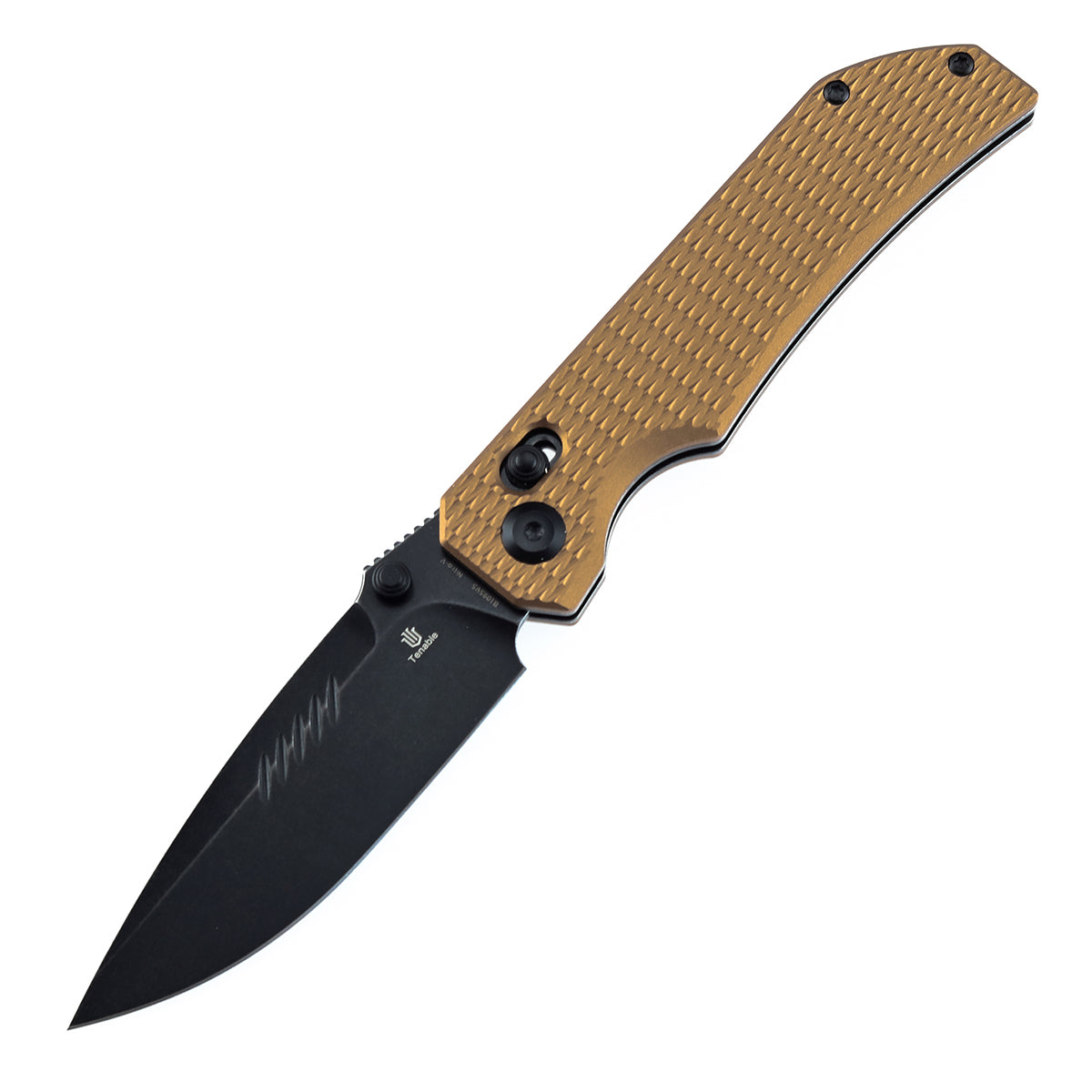 Tenable Eaglestrike | Cross Bar Lock | 3.73'' Black Stonewashed Nitro V Blade |Bronze Anodized Aluminum with Diamond Pattern Handle | James Lowe Design-B1095V5