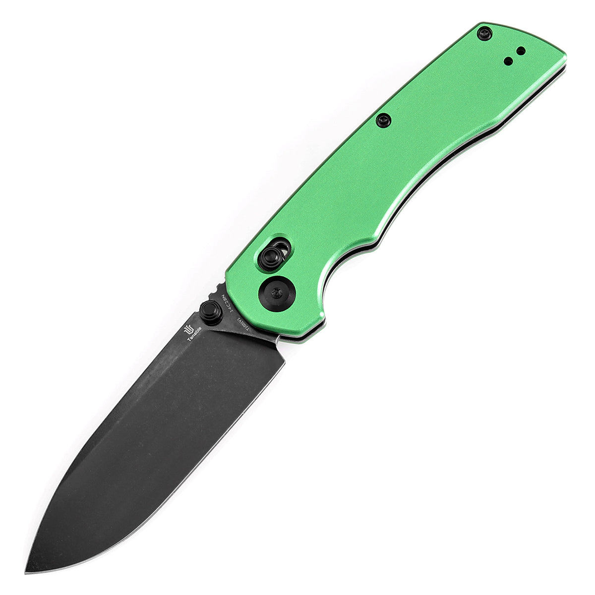 Tenable Kryo Cross Bar Lock Green Anodized Aluminum Handle (3.58‘’ Blackwash 14C28N Blade) Kim Ning Design-T1001V1