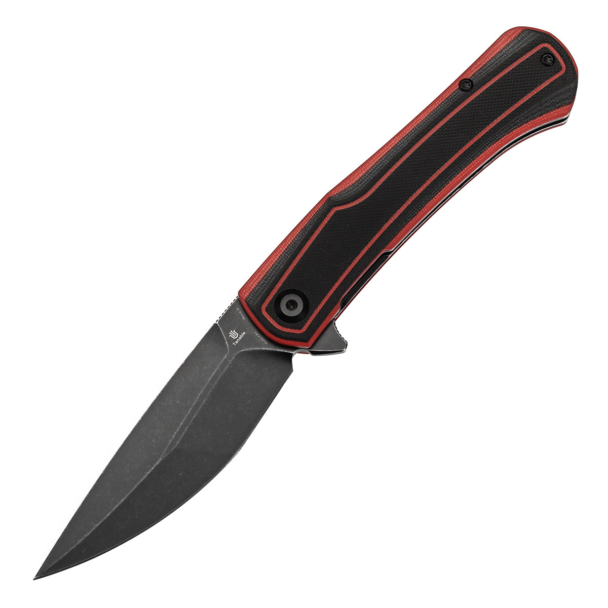 Tenable Kratos Folding Knife Black and Red G10 Handle(3.79" Blackwash Nitro-V Blade) Ostap Hel Design-T1024A1