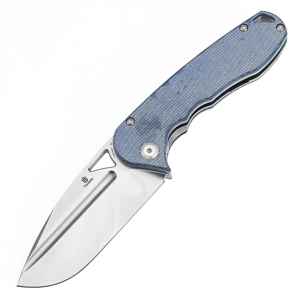 Tenable Bömbur Folding Knife Blue Micarta Handle (3.53'' Stonewashed D2 Blade) Midgards Messer Design--T1054A5