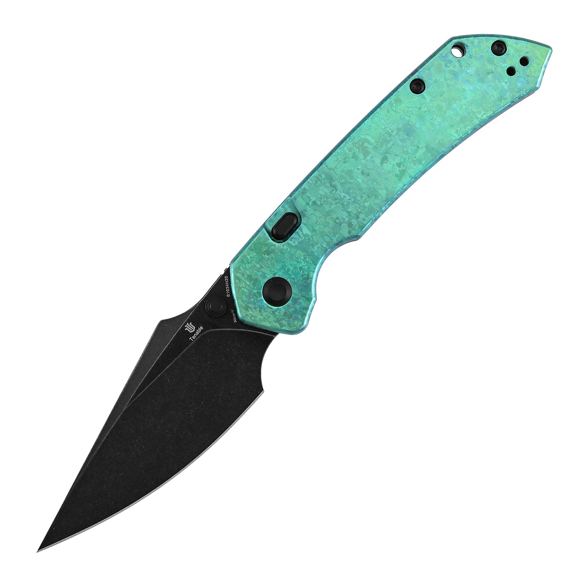 Tenable Fenrir Top Liner Lock Folding Knife | 3.4" Blackwash Nitro-V Blade | Green Anodized Crystallized Titanium Handle | Sparrow Knife Design - B1034H20