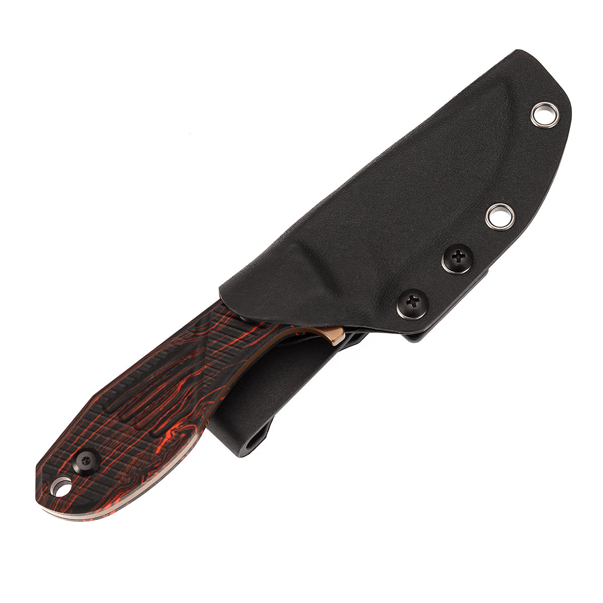 Tenable Tiny Dancer Fixed Blade – Black & Red G-mascus Handle – 3.17" Rose Gold Coated D2 Blade – JB Stout Design – G014A2