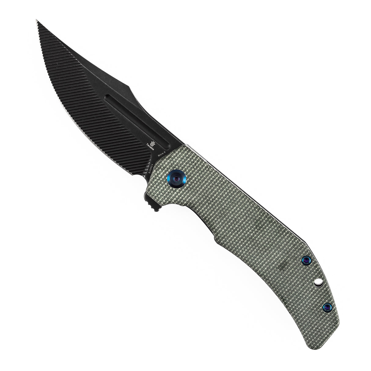 Orion Flipper Folding Knife | Green Micarta Handle | 3.07" Blackwash Nitro V with CNC Milling Blade | JB Stout Design | B1089C4
