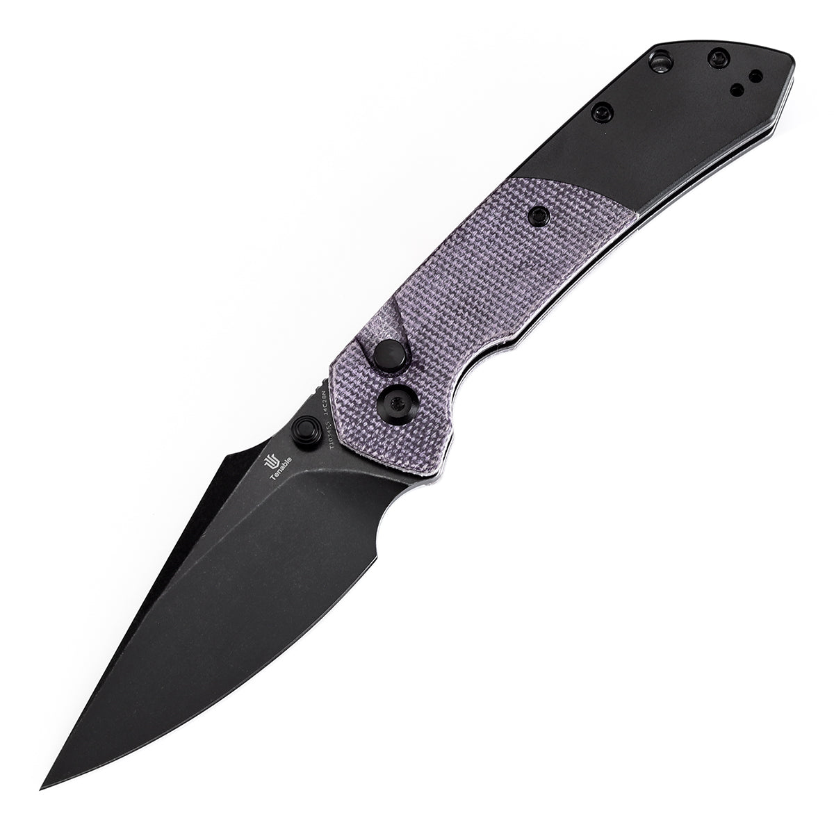 Tenable Button Lock Fenrir Folding Knife Purple Micarta & Blackwash Aluminum Handle (3.45" Blackwash 14C28N Blade) Sparrow Knife Design--T1034S5