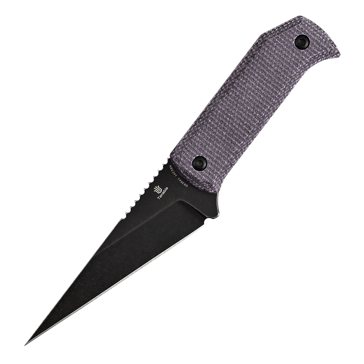 Pre-Order:Ships by Aug. 20 | Tenable ToothPik Fixed Blade | 3.04“ Blackwash 14C28N Blade | Purple Micarta Handle | Pinkerton Knives Design - G020A1