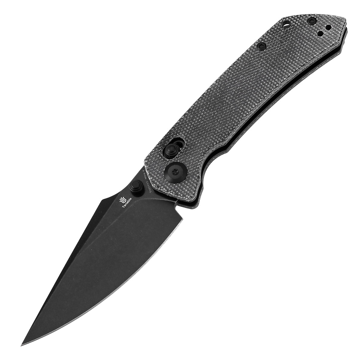 Tenable Fenrir Cross Bar Lock Folding Knife| Black Micarta | 3.48" Blackwashed Nitro-V Blade | Sparrow Knife Design | T1034V3