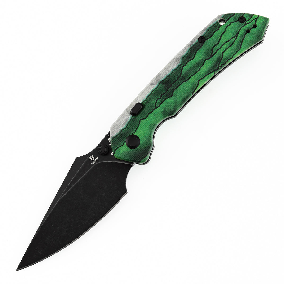 Tenable Fenrir Top Liner Lock Folding Knife| 3.4“ Blackwash D2 Blade | Jade G10 with Green Misty Mountain Inspired Pattern Handle | Sparrow Knife Design | B1034H12