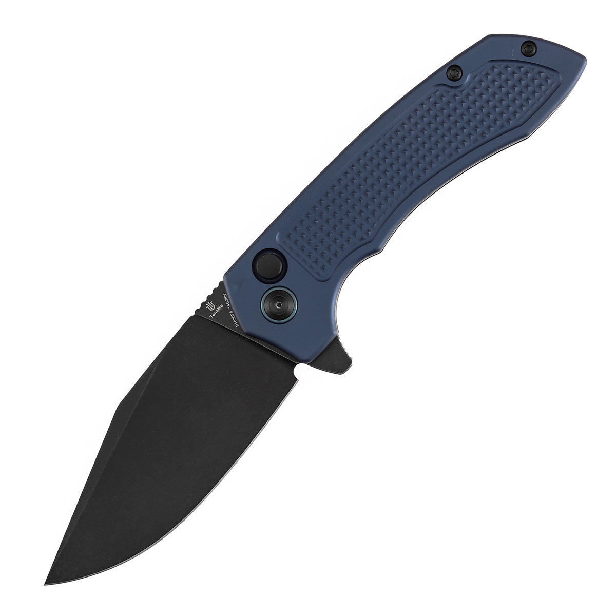 Tenable Entity - Button Lock - 3.52'' Blackwash 14C28N - Purple Aluminum with Checkered Texture - Nalu Knives - B1036F5