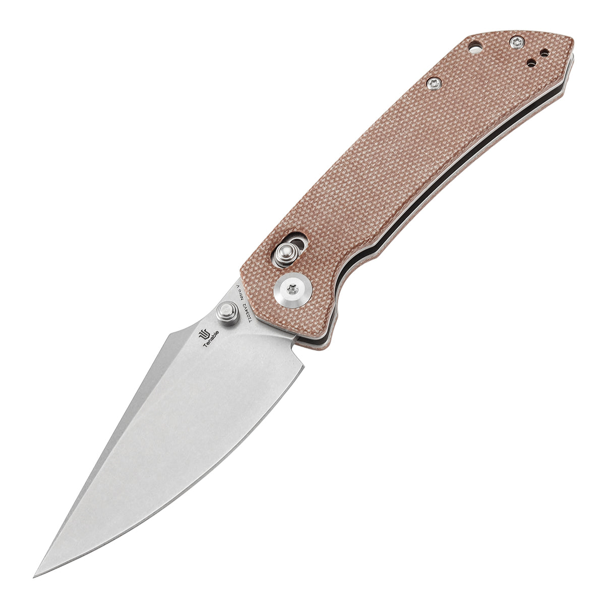 Tenable Fenrir Cross Bar Lock Folding Knife| Brown Micarta | 3.48" Stonewashed Nito-V Blade | Sparrow Knife Design T1034V2