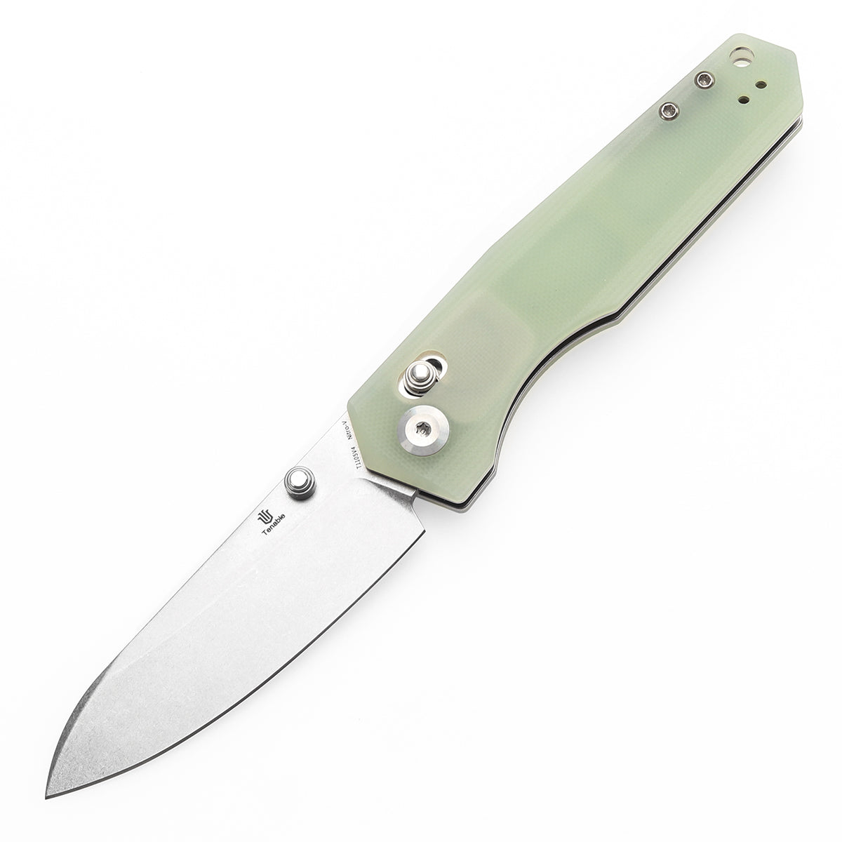 Tenable Beaver Cross Bar Lock Folding Knife Jade G10 Handle (3.44'' Stonewashed Nitro-V Blade) Kim Ning Design-T1105V4