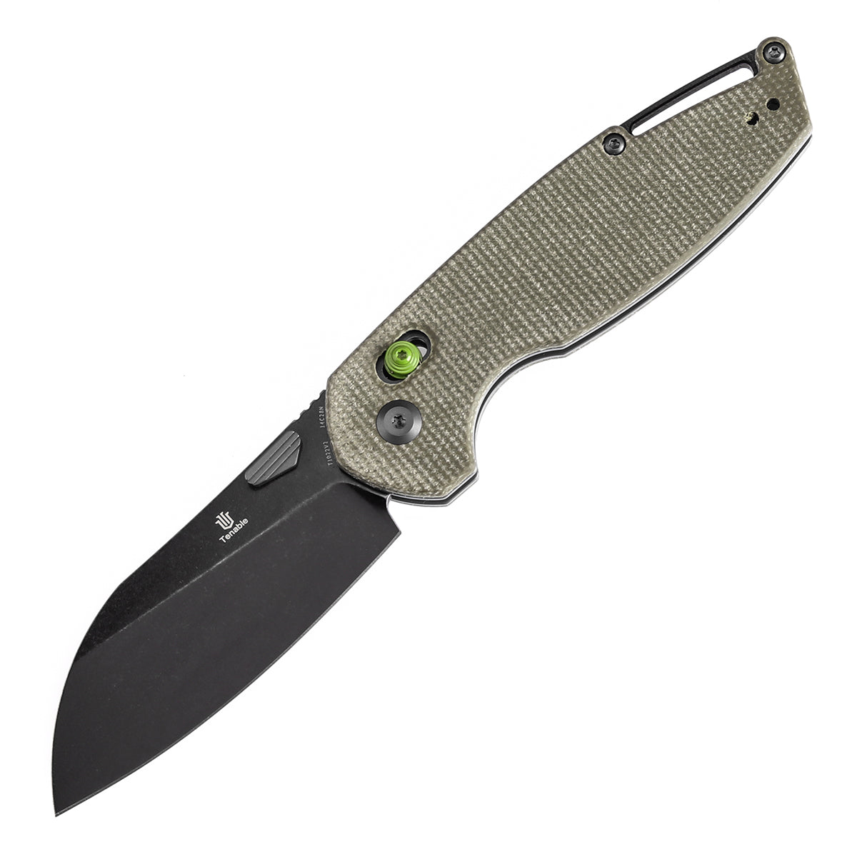 Tenable Model 6 Cross Bar Lock | Green Micarta Handle | 3.1" Blackwash 14C28N Blade| Nick Swan Design--T1022V2