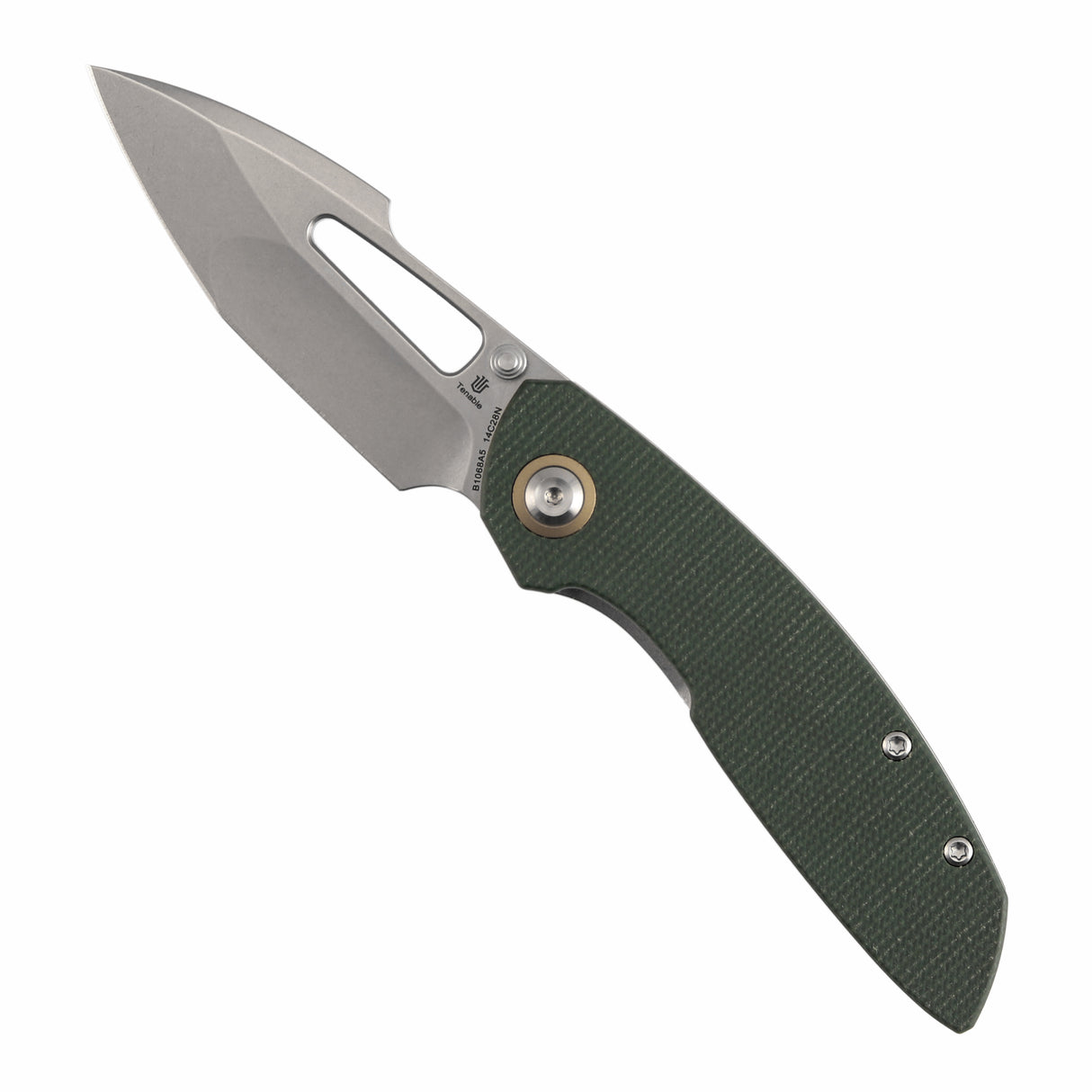 Tenable Link Folding Knife | 3.0" Stonewashed 14C28N Blade | Green Micarta Handle| Triple Stripe Knives Design | B1068A5