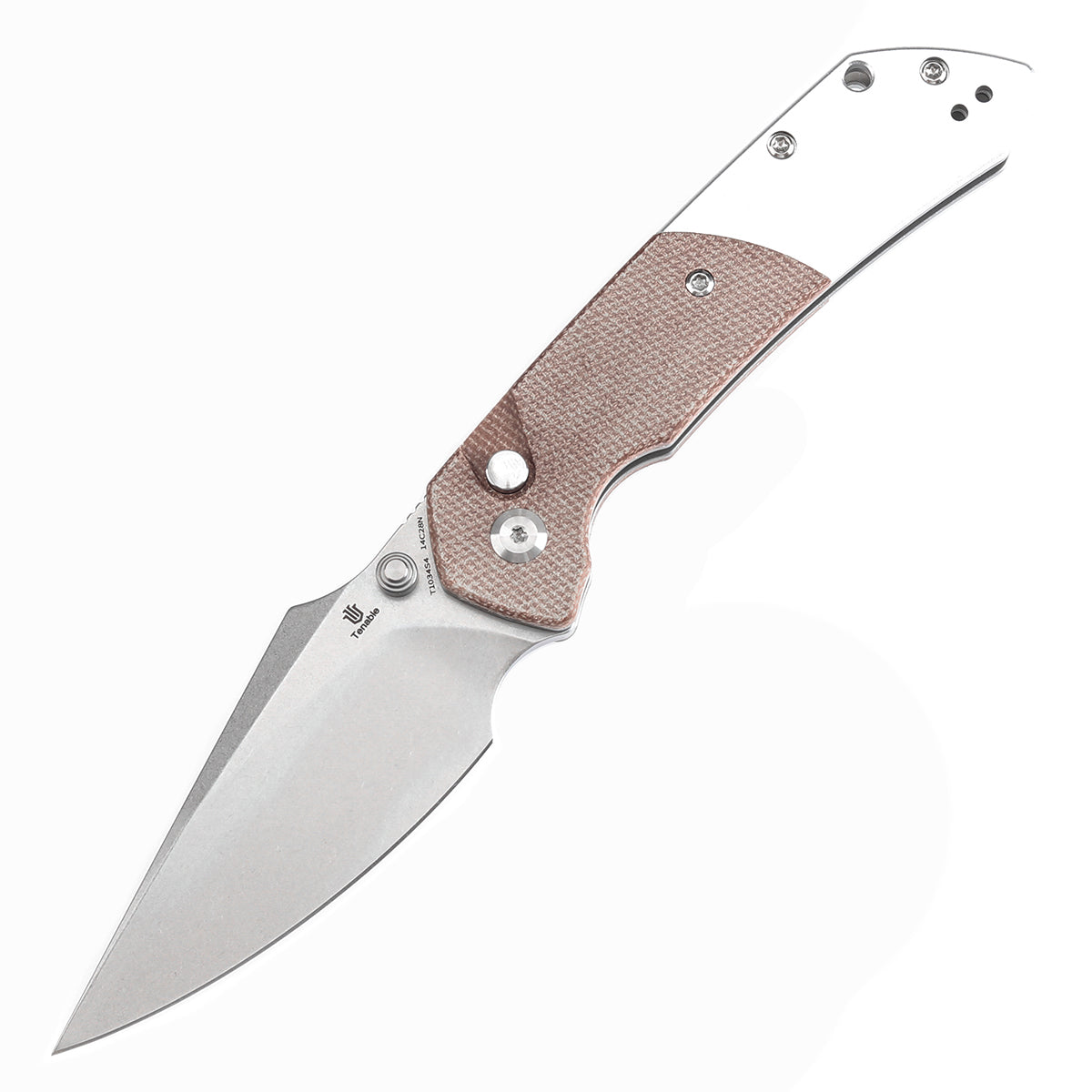 Going Gear Exclusive Tenable Fenrir Button Lock Knife Brown Micarta & Plain Aluminum Handle (3.4" Rose Gold 14C28N) T1034S4
