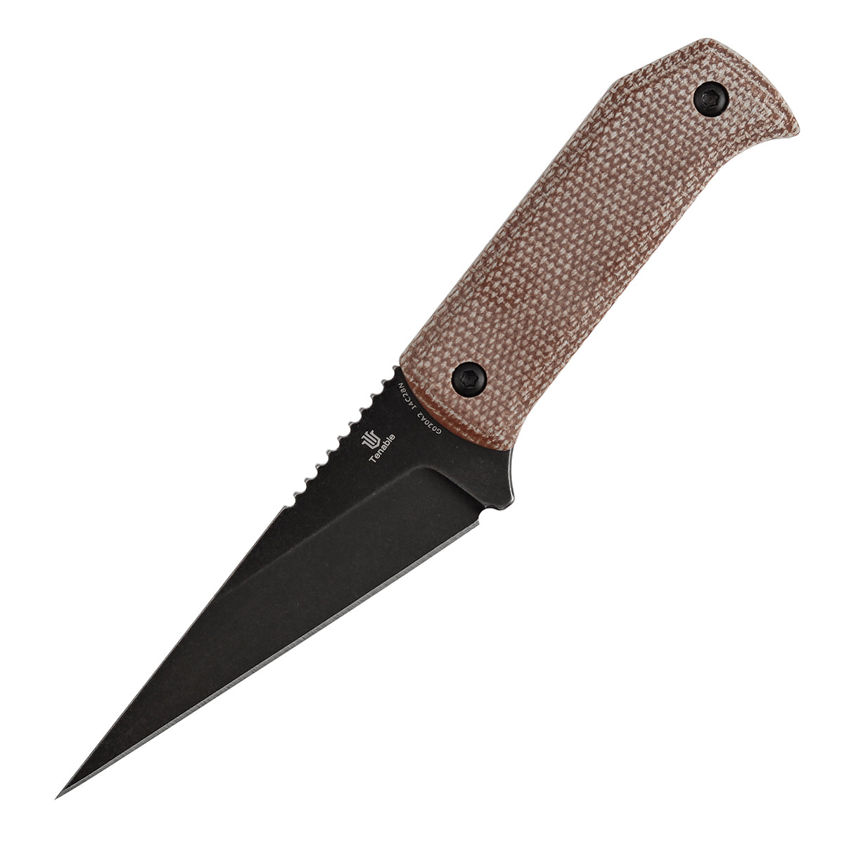 Pre-Order:Ships by Aug. 20 | Tenable ToothPik Fixed Blade | 3.04” Blackwash 14C28N Blade | Brown Micarta Handle | Pinkerton Knives Design - G020A2