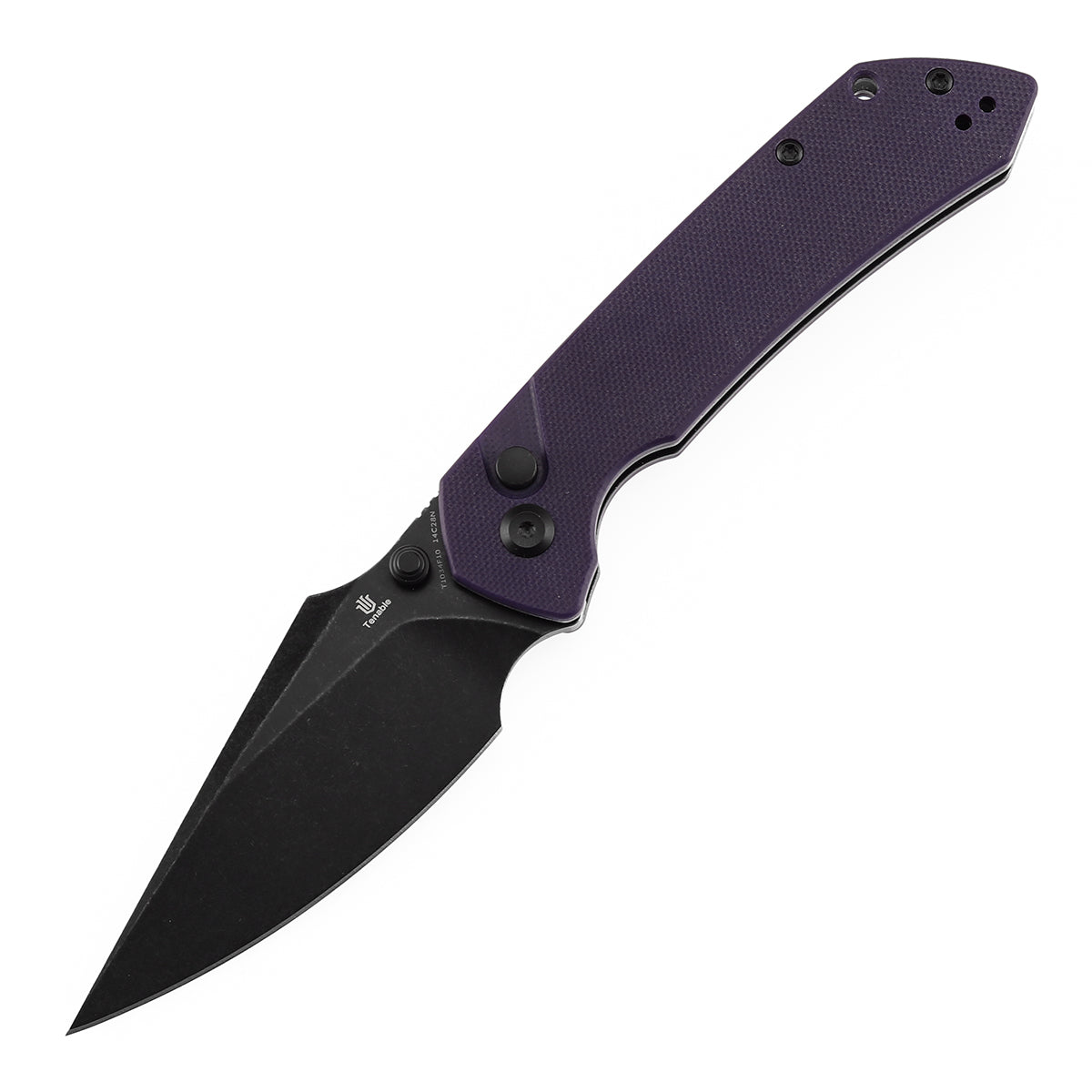 Tenable Fenrir Button Lock Knife | Purple G10 Handle | 3.45" blackwashed 14C28N | Sparrow Knife Design | T1034F10