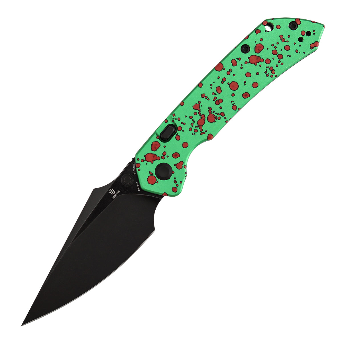 Tenable Fenrir Top Liner Lock Folding Knife| 3.4" Blackwash Nitro-V Blade |Green Aluminum with Zombie Blood Handle | Sparrow Knife Design | B1034H22
