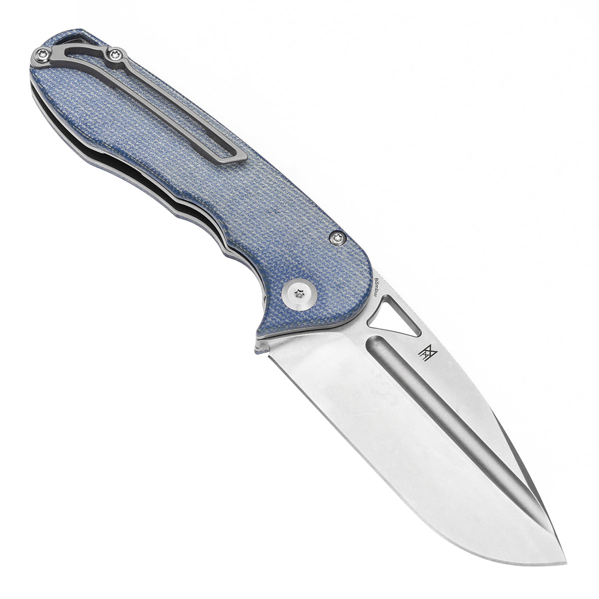 Tenable Bömbur Folding Knife Blue Micarta Handle (3.53'' Stonewashed D2 Blade) Midgards Messer Design--T1054A5