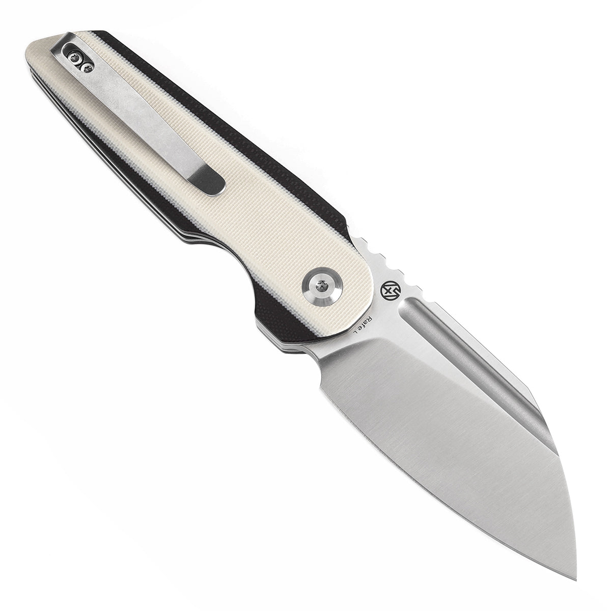 Tenable Rafe L Folding Knife Ivory White and Black G10 Handle (3.19" Satin 14C28N Blade) 4T5 Design--T1048A4