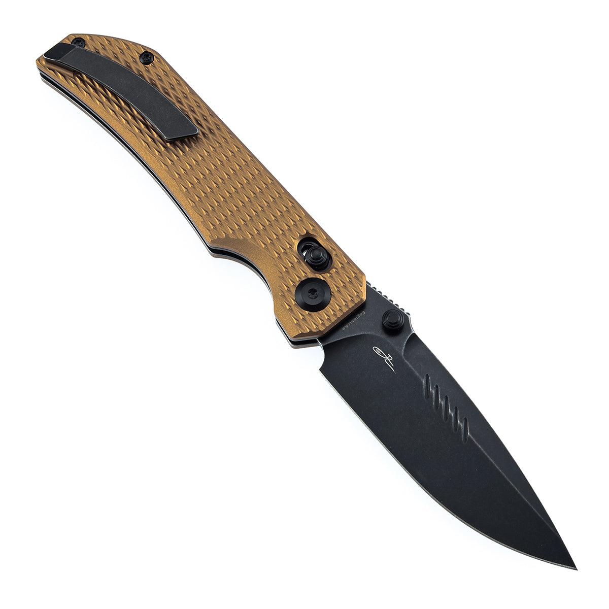 Tenable Eaglestrike | Cross Bar Lock | 3.73'' Black Stonewashed Nitro V Blade |Bronze Anodized Aluminum with Diamond Pattern Handle | James Lowe Design-B1095V5