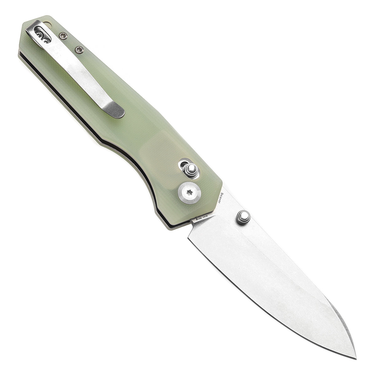 Tenable Beaver Cross Bar Lock Folding Knife Jade G10 Handle (3.44'' Stonewashed Nitro-V Blade) Kim Ning Design-T1105V4