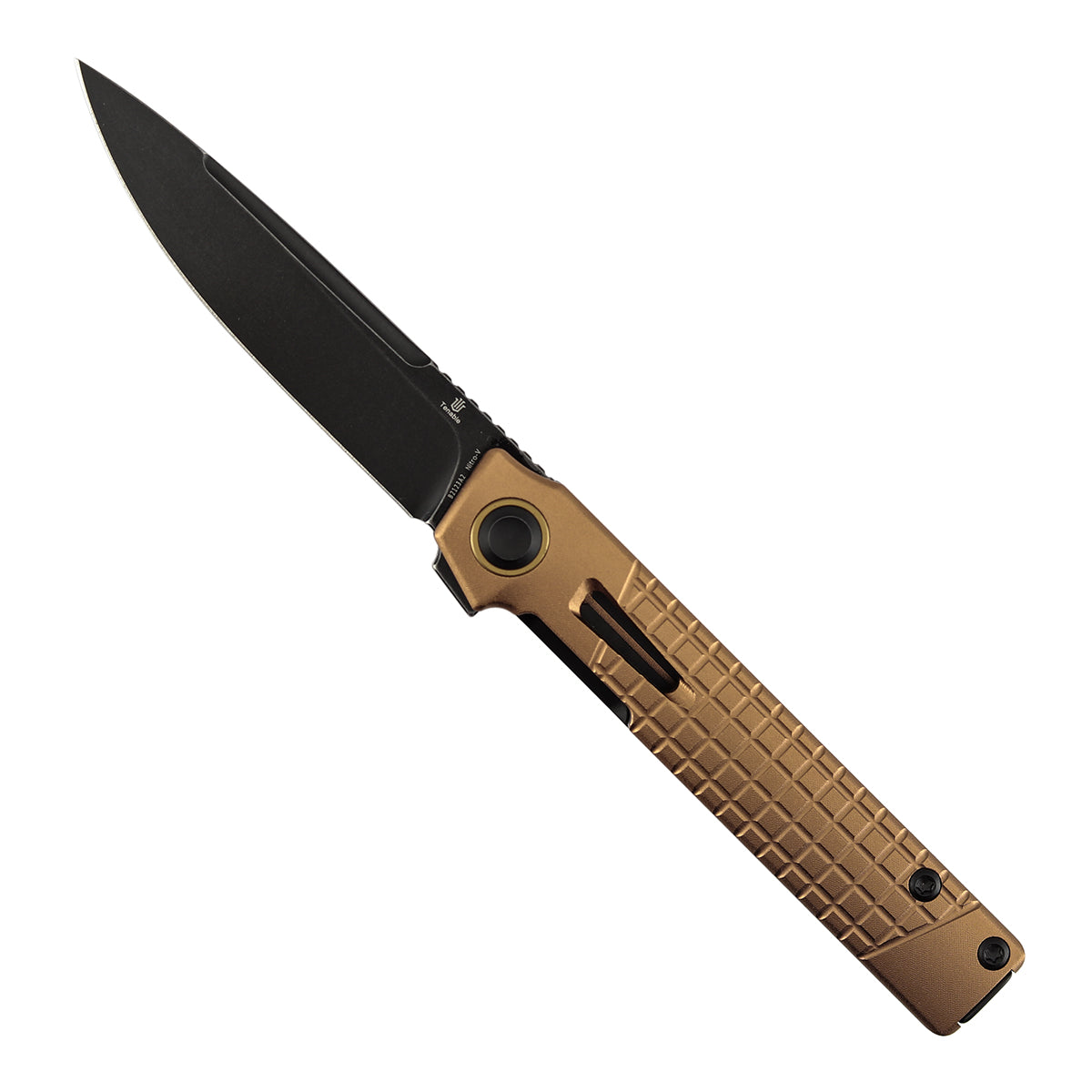 Tenable Kitpu Folding Knife | 2.9'' Blackwash Nitro-V Blade | Bronze Aluminum with Frag Pattern Handle | Jonathan Styles Design - B2123A2