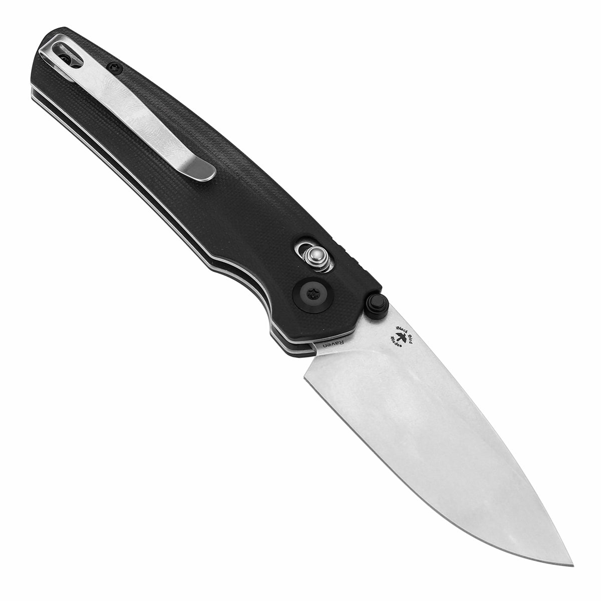 Tenable Raven Cross Bar Lock Folding Knife | 3.14" Stonewashed 14C28N Blade | Black G10 Handle | Black Bird Blades Design - T2109V4