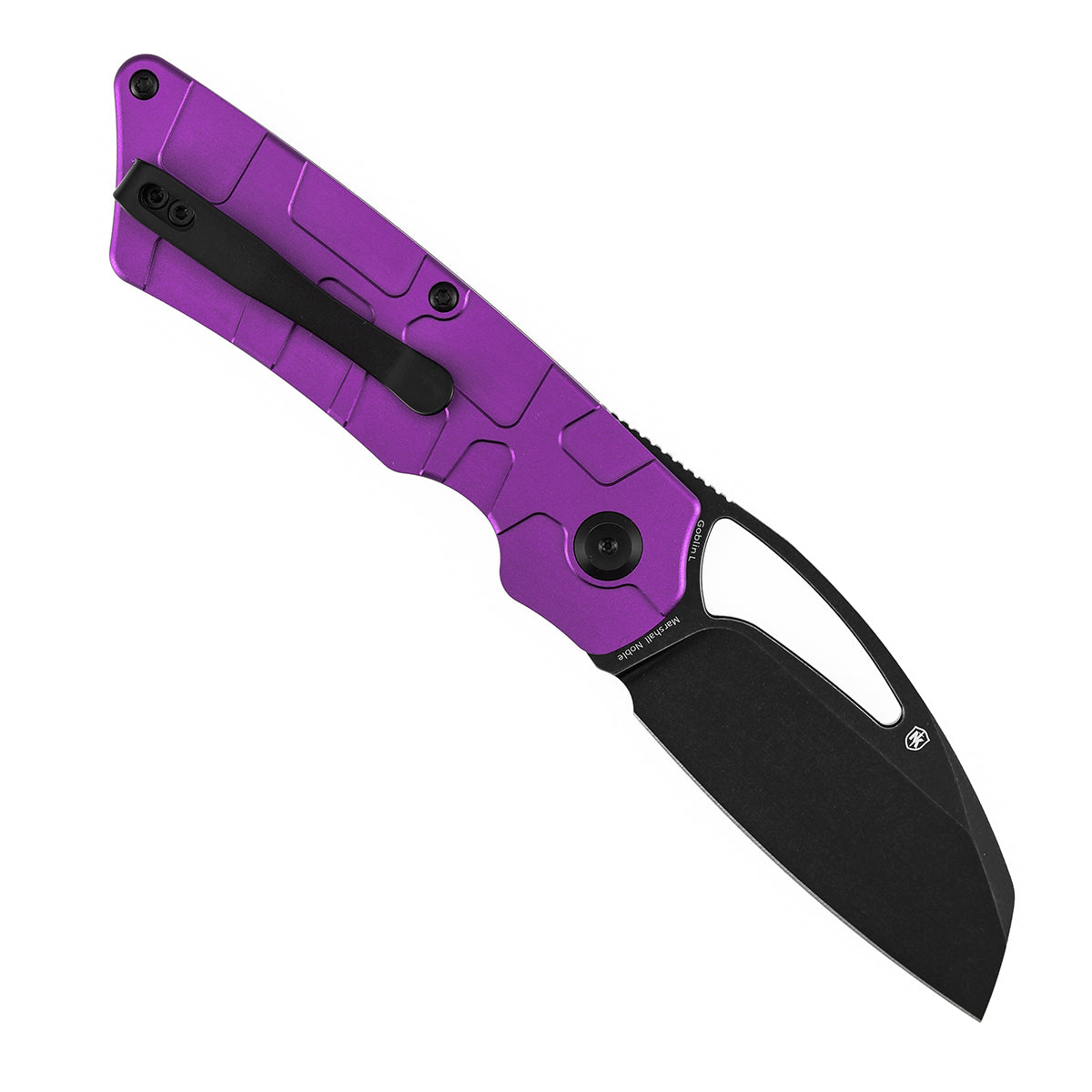 Tenable Goblin L Folding Knife | 3.24'' Blackwash 14C28N Blade | Purple Anodized Aluminum with Amphibian-inspired Geometric Texture Handle | Marshall Noble Design | B3016A3