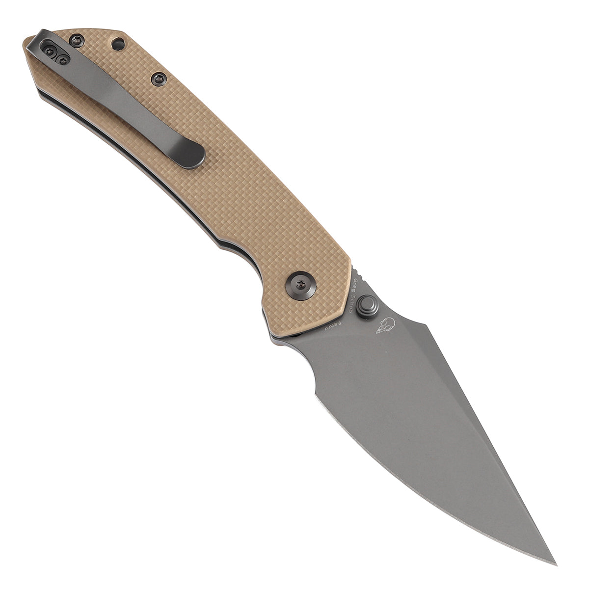 Tenable Button Lock Fenrir Folding Knife Light Sand G10 Handle (3.45" Grey TiCn Coated 14C28N Blade) Sparrow Knife Design--T1034F4