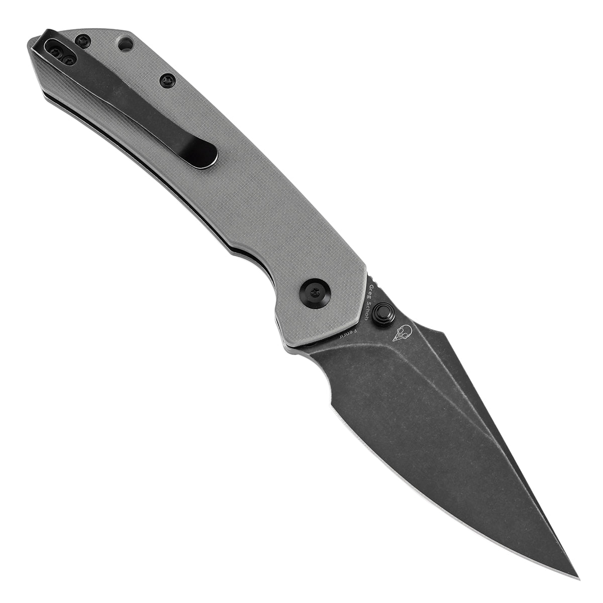 Tenable Button Lock Fenrir Folding Knife Grey G10 Handle (3.45" Blackwash 14C28N Blade) Sparrow Knife Design--T1034F3