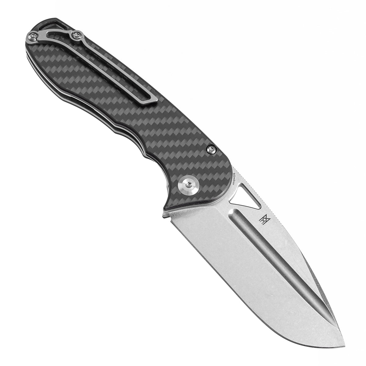 Pre-order: Ships on the Nov. 21st - Tenable Bömbur Folding Knife Twill Carbon Fiber Handle (3.53'' Stonewashed D2 Blade) Midgards Messer Design--T1054A3