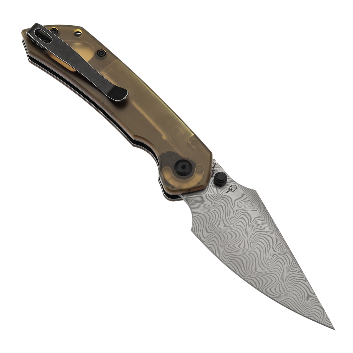 Available on TikTok -Tenable Fenrir Top Liner Lock Folding Knife| Amber PEI Handle | 3.4“ Damacus Blade | Sparrow Knife Design | B1034H6