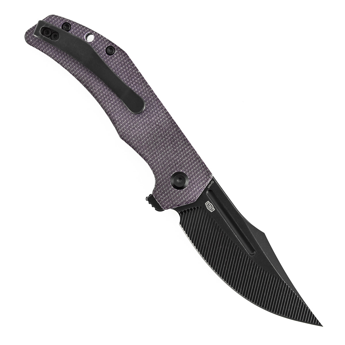 Tenable Orion Flipper Folding Knife | Purple Micarta Handle | 3.07" Blackwash Nitro V with CNC Milling Blade | JB Stout Design | B1089C1