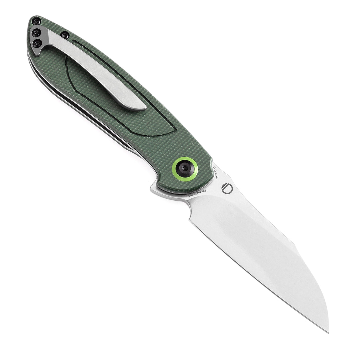 Tenable Prometheus Folding Knife Green Micarta Handle(3.29'' Stonewashed 14C28N Blade)D.O.C.K. Design-T1040A2