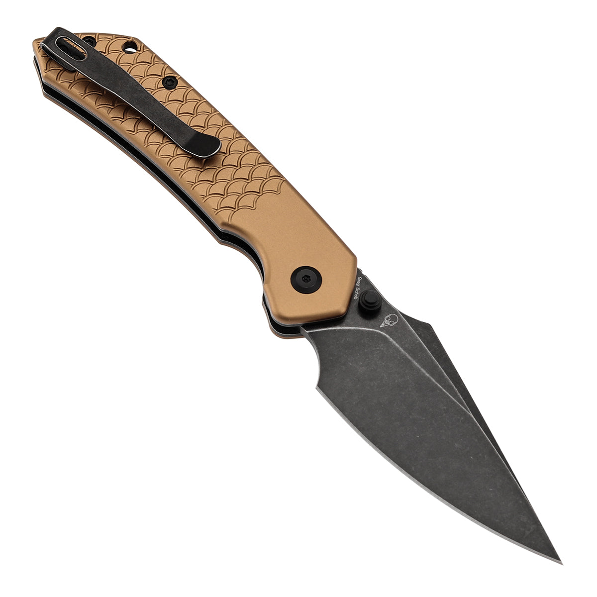 Tenable Fenrir Top Liner Lock Folding Knife|  3.4“ Blackwashed Nitro-V Blade | Bronze Aluminum with Fishscale Texture Handle | Sparrow Knife Design | B1034H11
