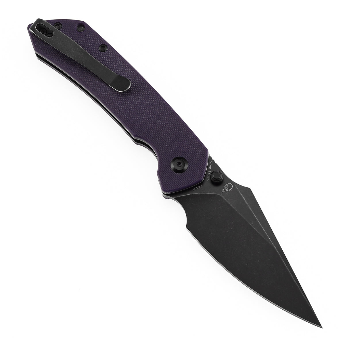 Tenable Fenrir Button Lock Knife | Purple G10 Handle | 3.45" blackwashed 14C28N | Sparrow Knife Design | T1034F10