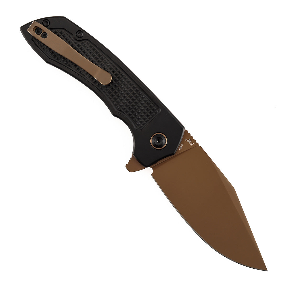 Tenable Entity - Button Lock - 3.52'' Rose Gold 14C28N -Black Aluminum with Checkered Texture - Nalu Knives Design - B1036F1