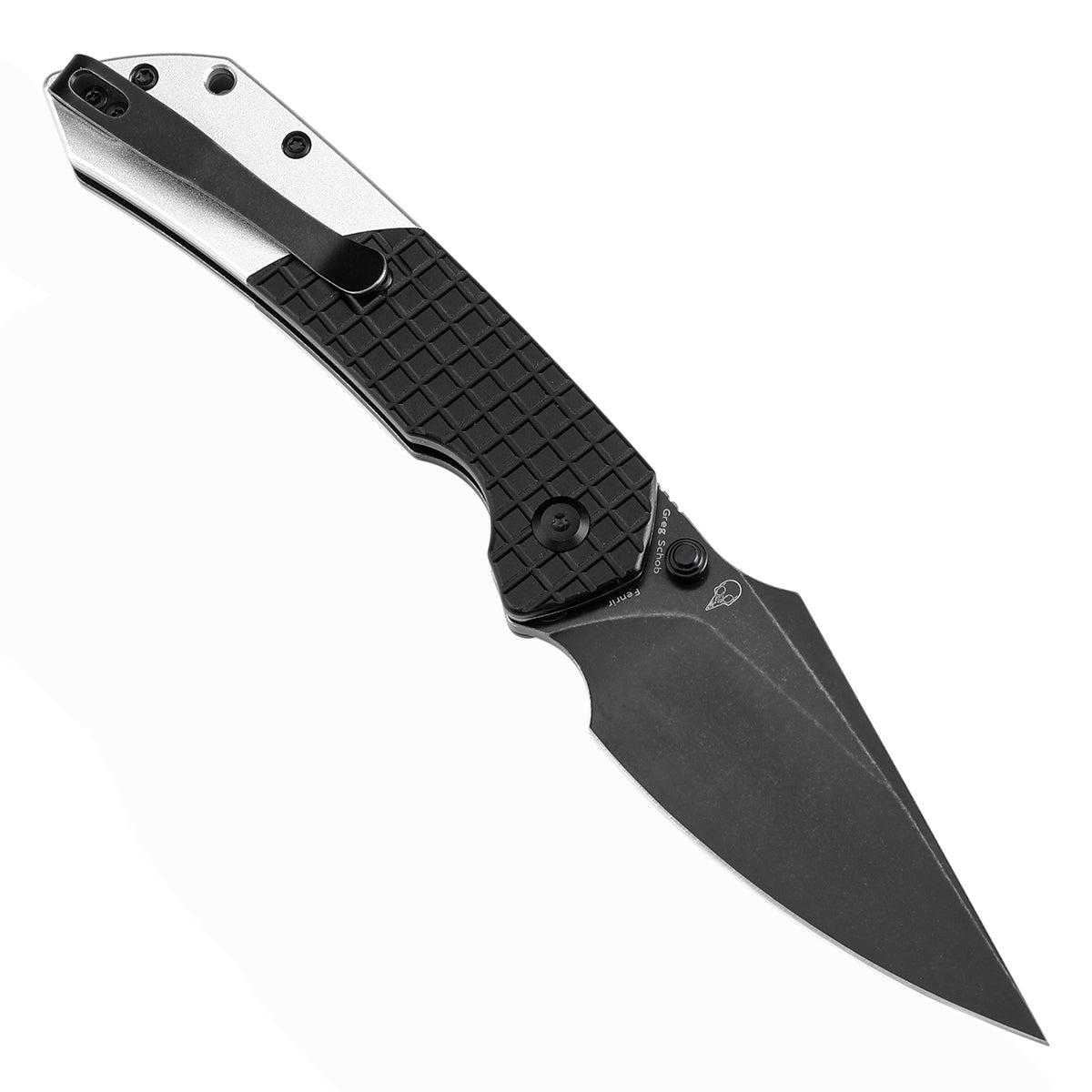 Tenable Button Lock Fenrir Folding Knife Black Frag Pattern & Plain Aluminum Handle (3.45" Blackwash 14C28N Blade) Sparrow Knife Design--T1034S2