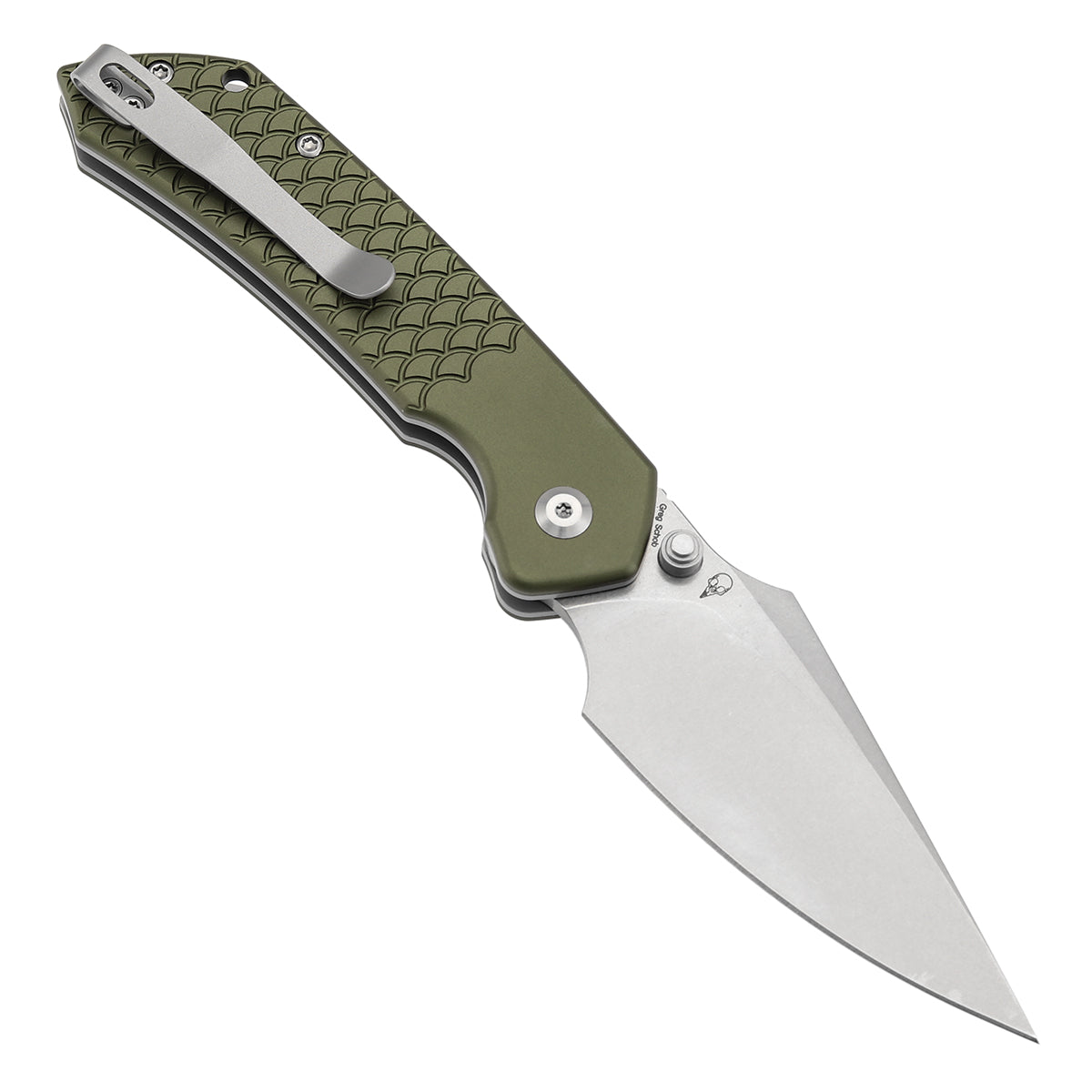 Tenable Fenrir Top Liner Lock Folding Knife| 3.4“ Stonewashed Nitro-V Blade | Green Anodized Aluminum with  Fishscale Texture Handle | Sparrow Knife Design | B1034H7