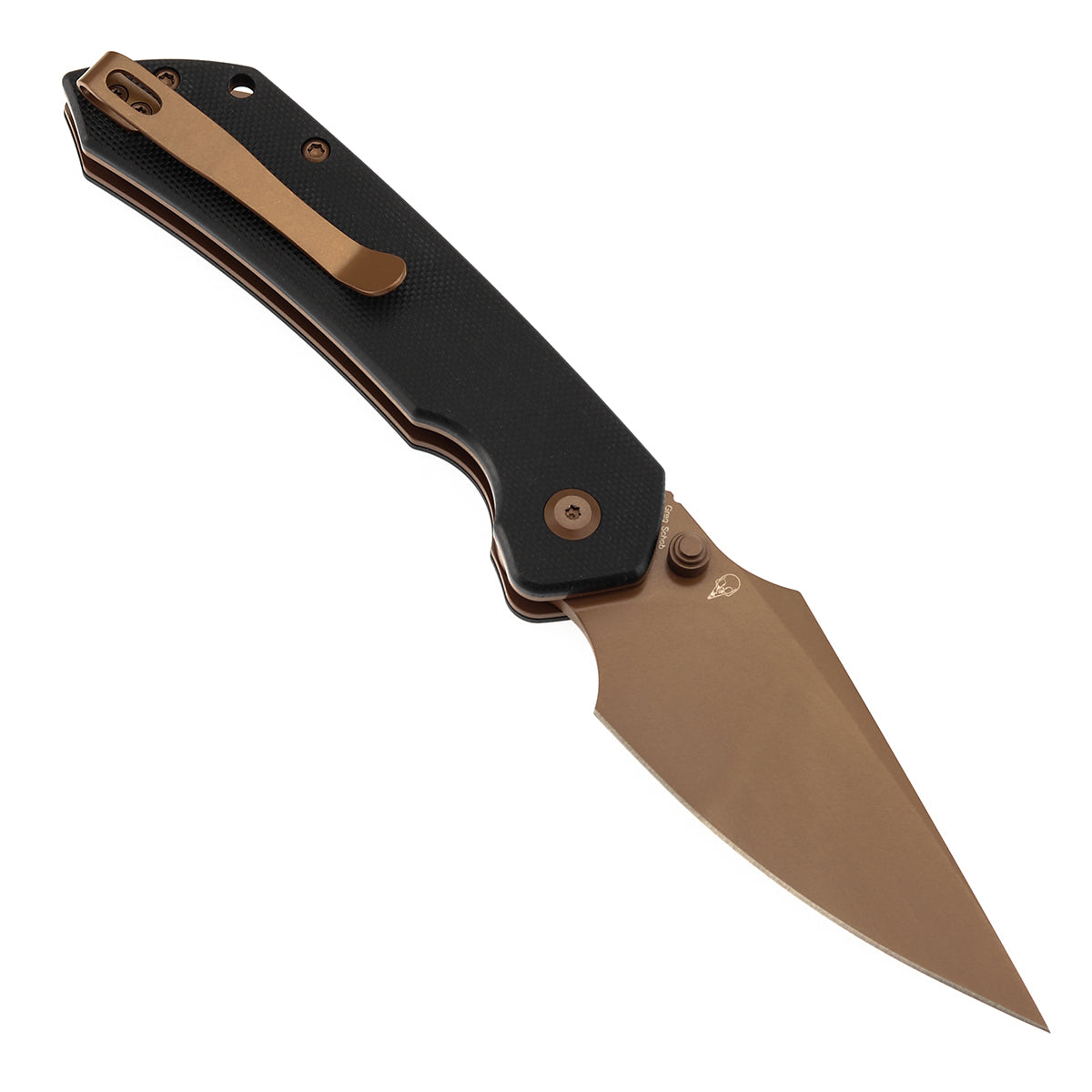 Available on TikTok - Tenable Fenrir Top Liner Lock Folding Knife| Black G10 Handle | 3.48“ Rose Gold Coated Nitro-V Blade | Sparrow Knife Design | B1034H3