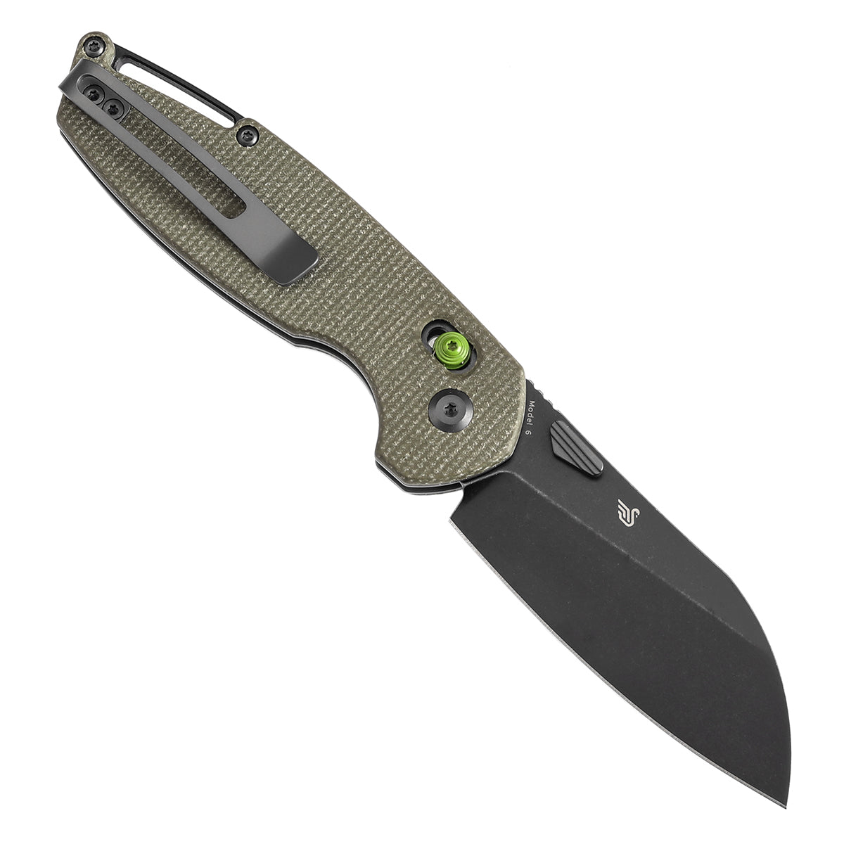 Tenable Model 6 Cross Bar Lock | Green Micarta Handle | 3.1" Blackwash 14C28N Blade| Nick Swan Design--T1022V2