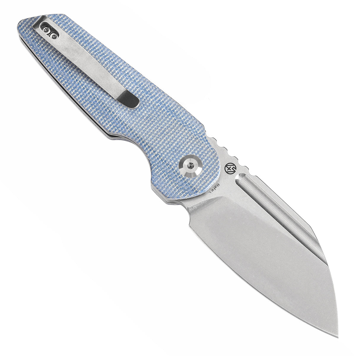 Tenable Rafe L Folding Knife Blue Micarta Handle (3.19" Stonewashed 14C28N Blade) 4T5 Design--T1048A3