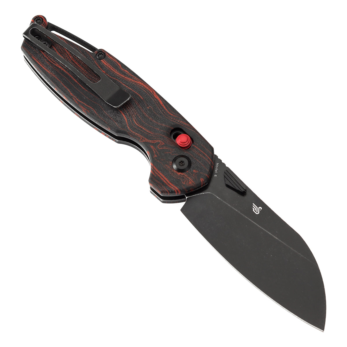 Tenable Model 6 Cross Bar Lock | Red & Black G-mascus Handle | 3.1" Blackwash 14C28N Blade | Nick Swan Design--T1022V7